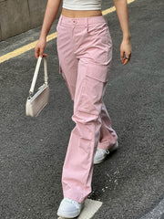 Ruched Pink Straight Leg Cargo Pants Pink / S Cargo Pants