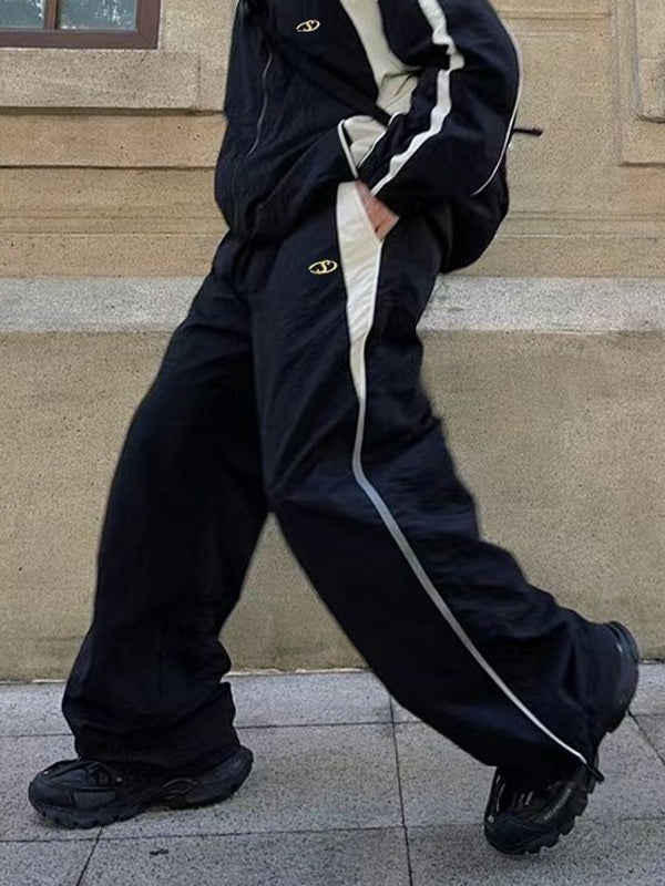 Men’s Contrast Paneled Loose Parachute Pants Wide Leg Pants