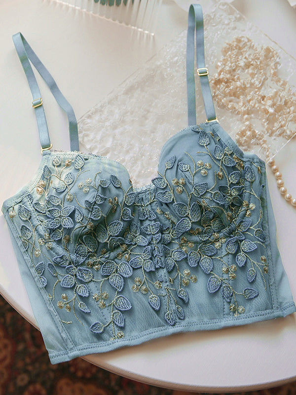 Vintage Lace Embroidery Bustier Grey / S Corset Top