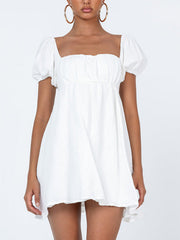Short Puff Sleeve Square Neck Mini Dress Mini Dresses