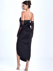 Stella Black Off Shoulder Graceful Crystal Corset Satin Gown XL / US 12 14 Dresses
