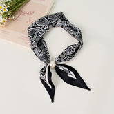 Pearl Magnetic Buckle Paisley Print Neck Ribbon Scarf