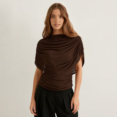 Scarf Neck Draped Sleeveless Bodycon Cropped Tee