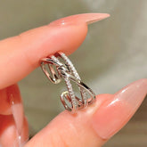 Sparkling Zirconia Cross Open Adjustable Ring