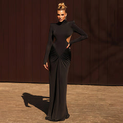 Sexy High Neck Backless Maxi Dress S / Black