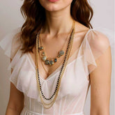Layered Bead Chain Geometric Charm Statement Necklace