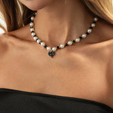 Crystal Heart Pearl Bead Choker Necklace