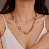 Mixed Metal Pearl Inlaid Collar Necklace