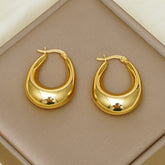 Gold Plated Hollow U-Shaped Oval Brass Earrings