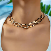 Punk Leopard Print Chunky Chain Choker Necklace