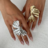 3D Ginkgo Leaf Sculpted Metal Knuckle Ring