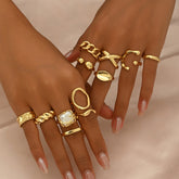12-Piece Adjustable Open Geometric Ring Set