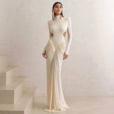 Sexy High Neck Backless Maxi Dress S / White