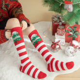 Thick Coral Fleece Reindeer Snowman High Top Christmas Socks