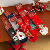 Cartoon Moose Santa Mid-Calf Crew Straight Christmas Socks
