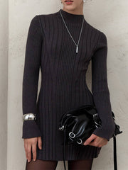 Long Sleeve High Neck Sweater Dress S / Black