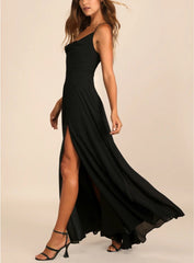 Sexy Halter Backless Maxi Formal Dress S / Black