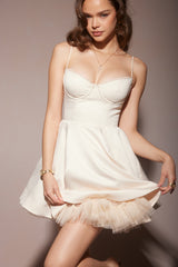 Satin Sweetheart Lace Trim Tulle Mini Dress