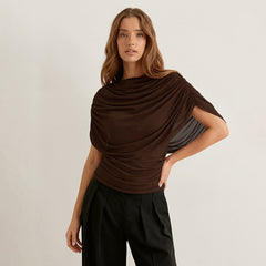Scarf Neck Draped Sleeveless Bodycon Cropped Tee