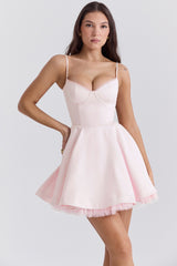 Satin Sweetheart Lace Trim Tulle Mini Dress