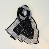 Black White Paisley Polka Dot Long Chiffon Scarf