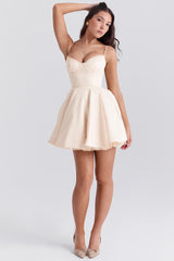 Satin Sweetheart Lace Trim Tulle Mini Dress