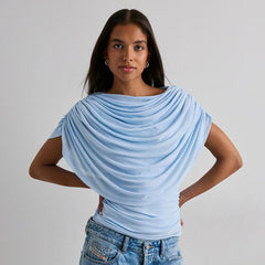 Scarf Neck Draped Sleeveless Bodycon Cropped Tee