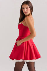 Satin Sweetheart Lace Trim Tulle Mini Dress