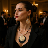 3-Piece Large Round Disc Pendant Statement Earrings & Necklace Set