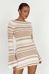 Bell Sleeve Color Block Stripe Knit Sweater Dress