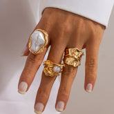 3-Piece Liquid Metal Baroque Pearl Hug Ring Set