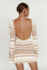 Bell Sleeve Color Block Stripe Knit Sweater Dress