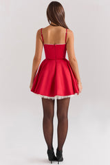 Satin Sweetheart Lace Trim Tulle Mini Dress