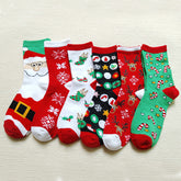 Elk Santa Cartoon Snowman Tree Decor Crew Christmas Socks