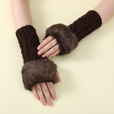 Faux Fur Knit Diamond Pattern Gloves