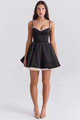 Satin Sweetheart Lace Trim Tulle Mini Dress