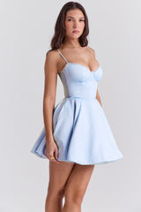 Satin Sweetheart Lace Trim Tulle Mini Dress