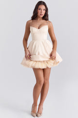 Satin Sweetheart Lace Trim Tulle Mini Dress