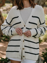 Striped V Neck Knit Cardigan