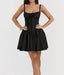 Sexy Strapless Sling Dress for Summer Women’s 2024 NEW Lace up High Waist Lace floral print A line Mini Dress Black / S