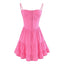 Sexy Deep V neck Striped Women’s 2024 New Waist Lace up Ruffle Edge Skinny Mini Dress Rose Red / S