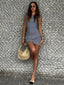 Summer Sexy Backless O neck Ruffles Sleeveless Bodycon Party 2024 Female Casual Outfits Mini Dress Gray / S