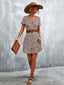 Summer Short Boho V Neck Floral Party Bohemian Flower Mini A Line Dress Apricot / S