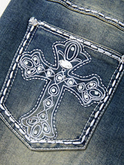 Rhinestone Chrome Hearts Flare Leg Jeans Flare Jeans