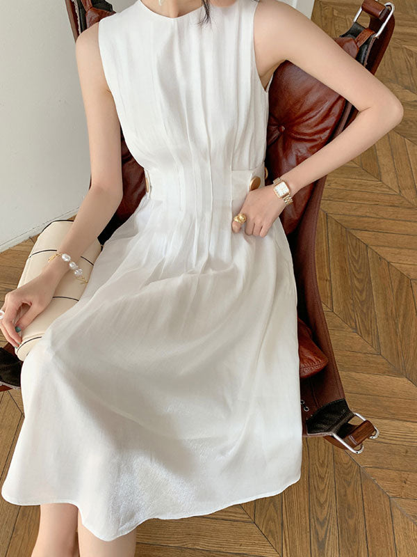 Button Embellished Satin Midi Dress Midi Dresses