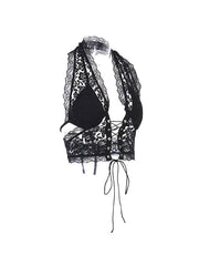 Tie Front Lace Halter Tank Top Corset Top