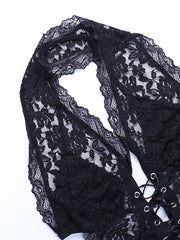Tie Front Lace Halter Tank Top Corset Top