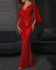 Women 2024 new Mermaid Trumpet Red Sexy Sequin Evening With Long Sleeves Custom made holiday long Prom Dress Red / S