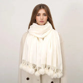 Rabbit Fur Ball Cashmere Pompom Oversize Blanket Scarf For Women Scarfs-L