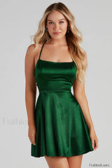 A Moment In Charming Satin Skater Dress XS / Emerald